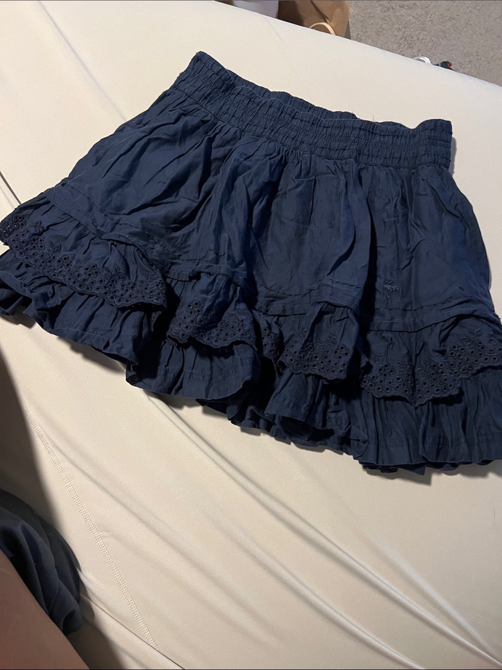 Abercrombie & Fitch Navy Ruffle Eyelet Mini Skirt